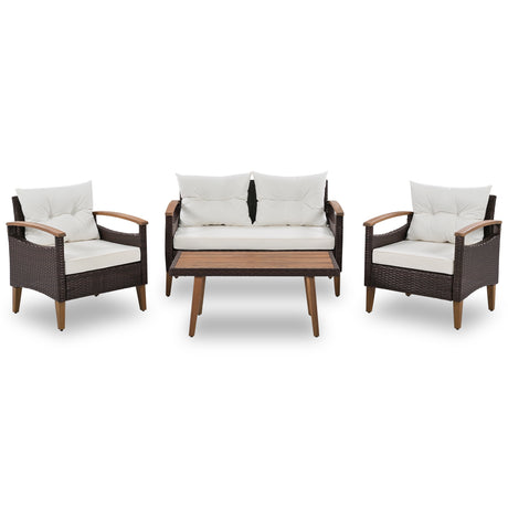 Atlantic Four-Piece Acacia & Wicker Outdoor Conversation Ensemble