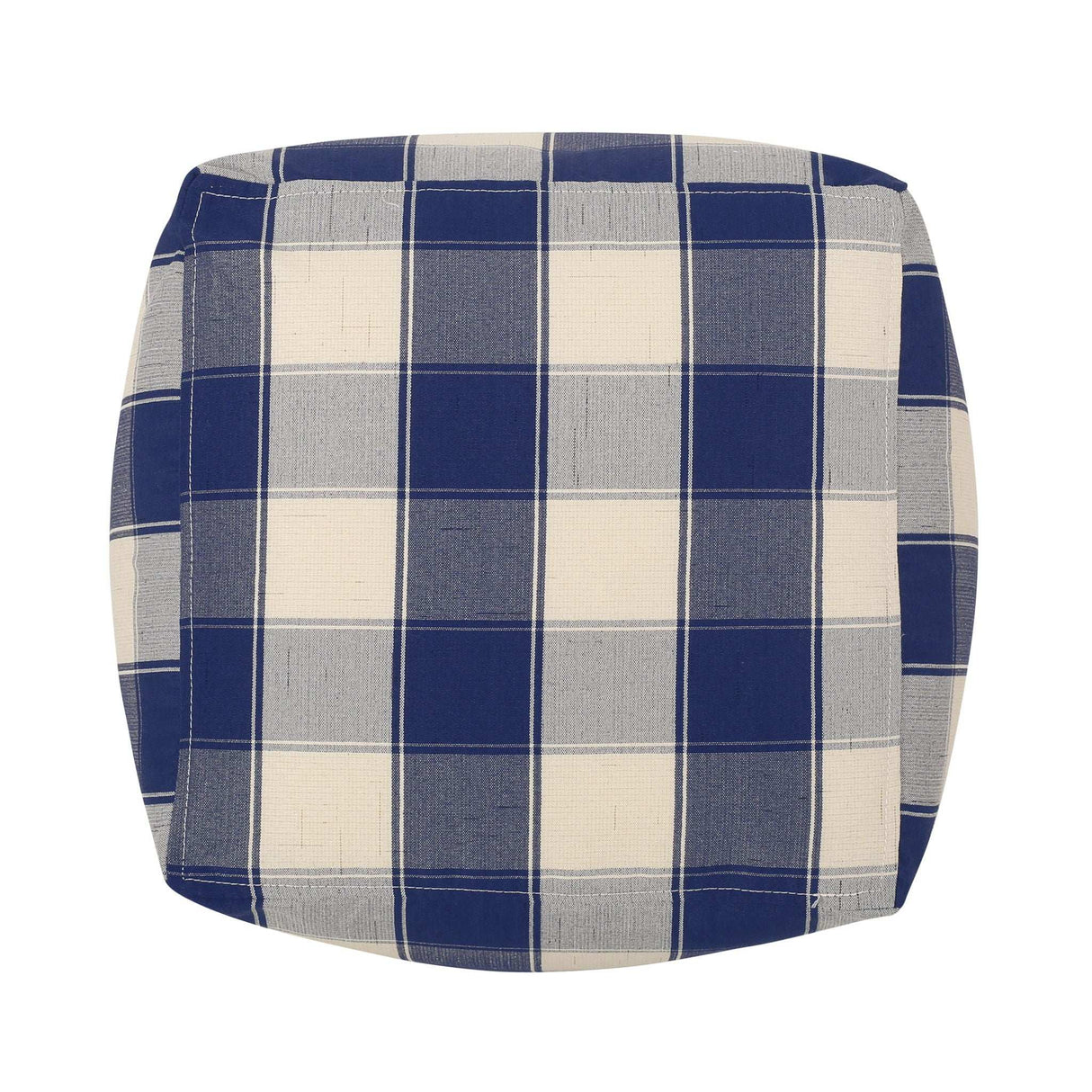 Connor Checkered Square Pouf Ottoman and Floor Cushion Ivory Navy