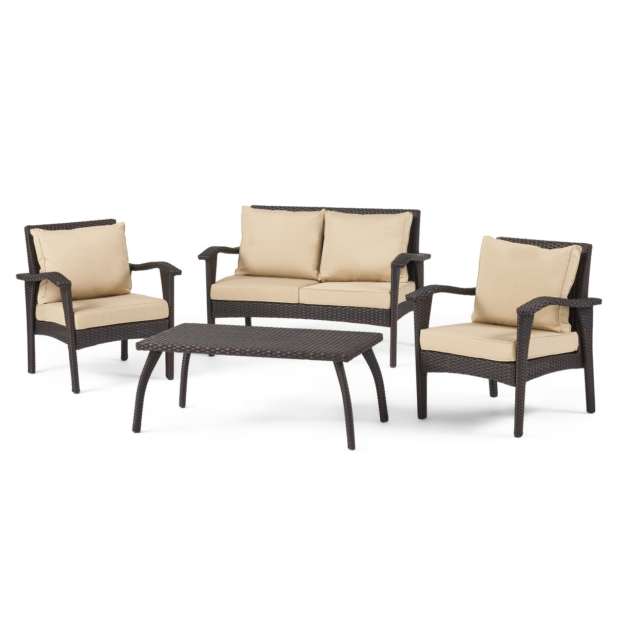 Honolulu 4PC PE Wicker Outdoor Seating Set in Brown and Tan