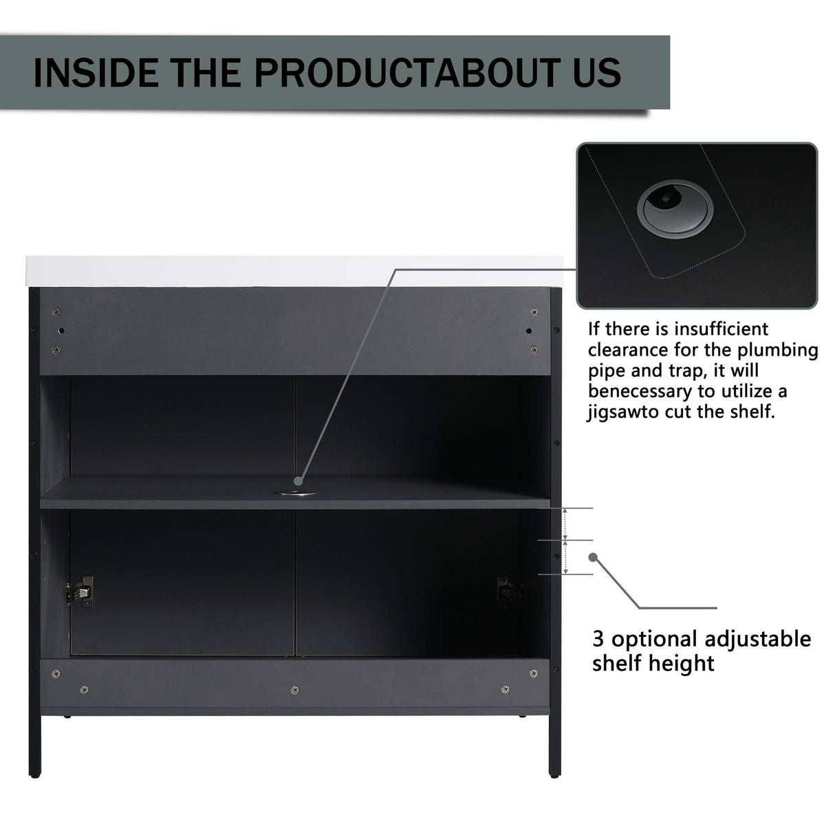 Modern Freestanding Bathroom Vanity With Resin Sink & Soft Close Cabinet Doors