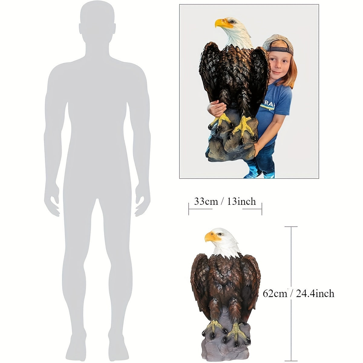 Large Standing Bald Eagle Garden Sculpture