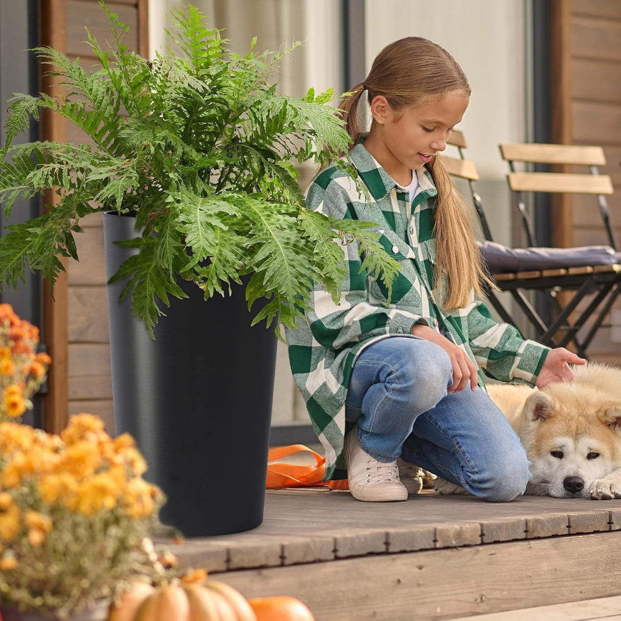 2 Pack Tall 21.7 in Modern Square Planters for Indoor and Outdoor Use