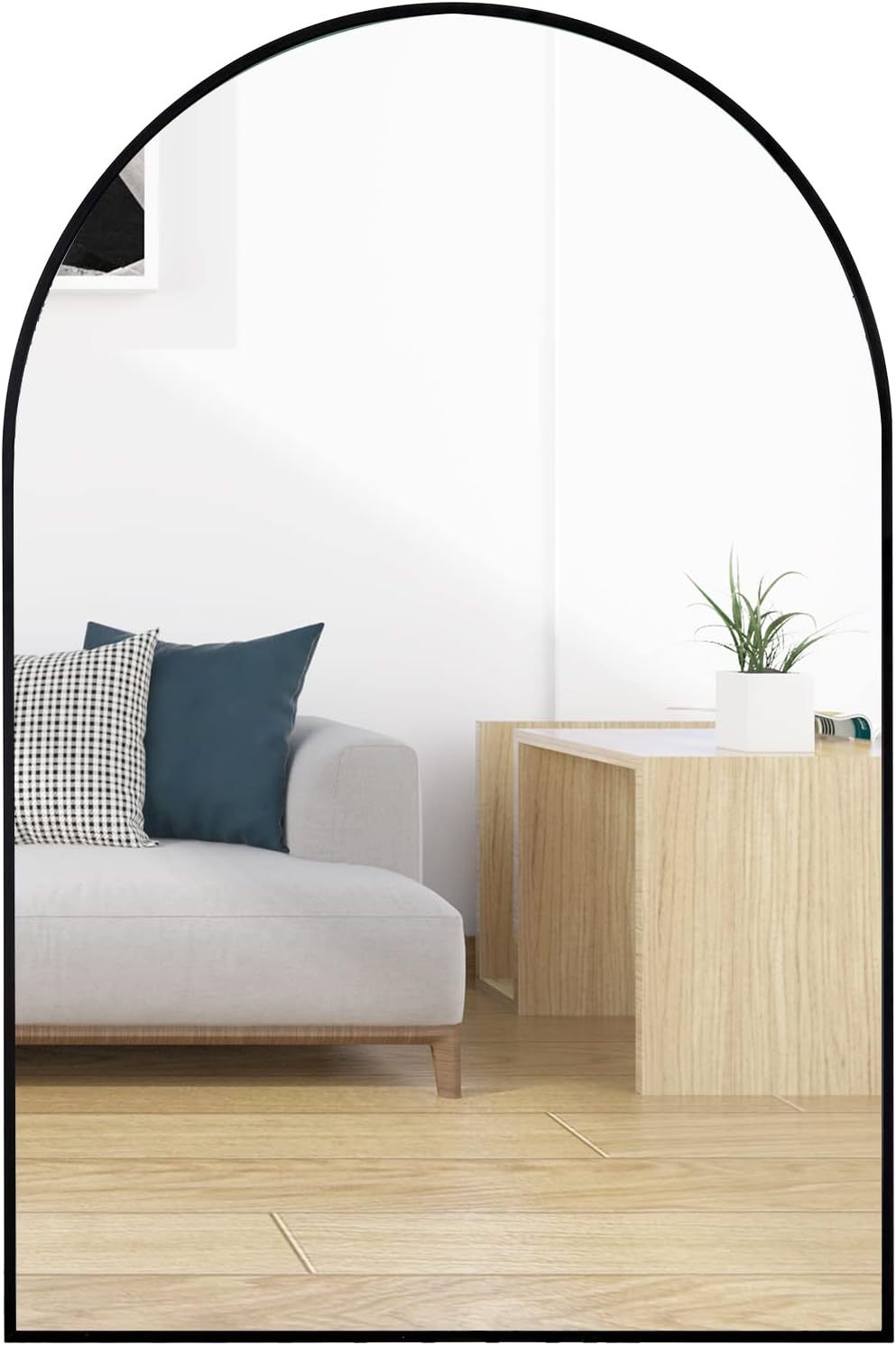 24x36 Inch Black Metal Framed Arched Bathroom Mirror