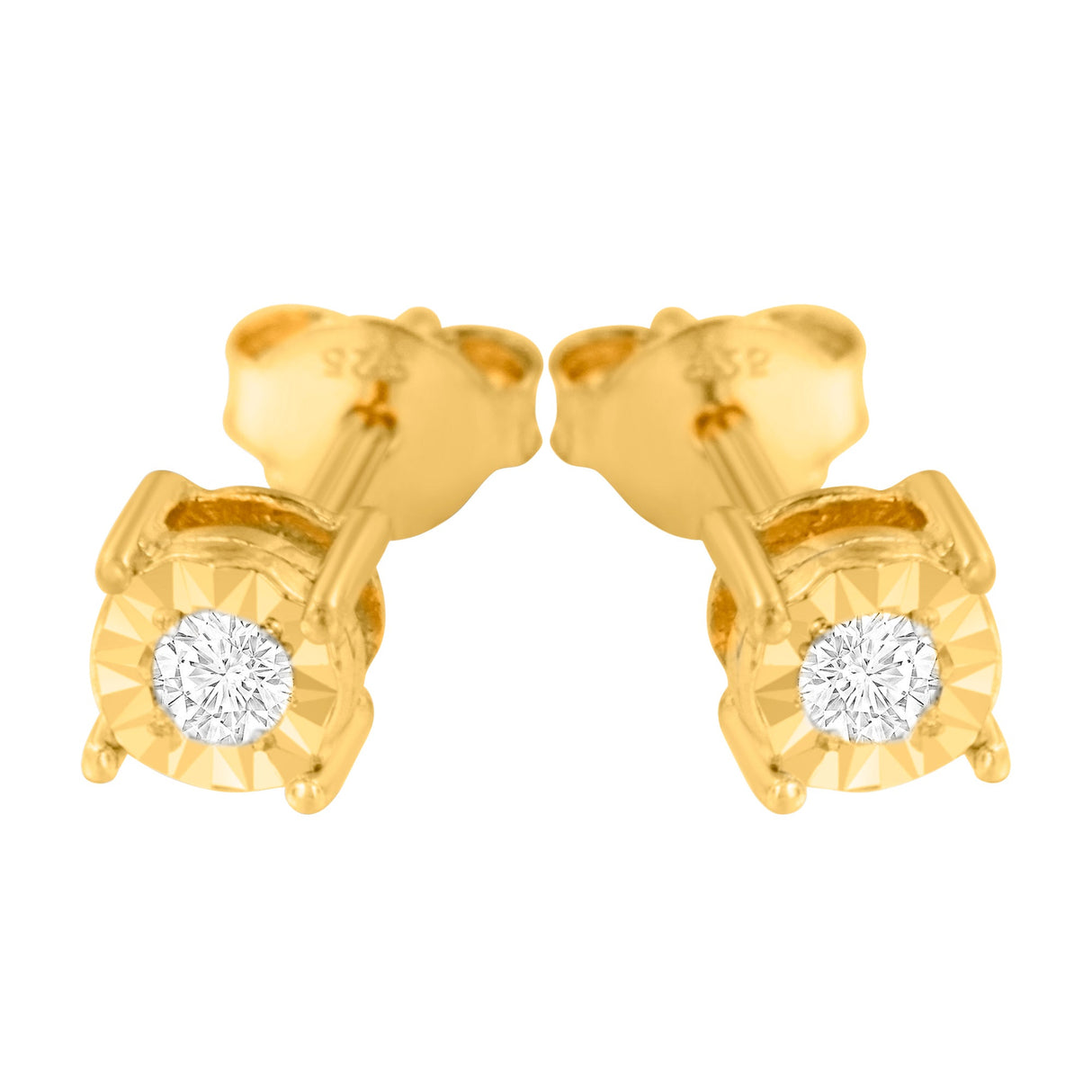 10K Yellow Gold Plated .925 Sterling Silver 1/10 Cttw Round Brilliant-Cut Diamond Miracle-Set Stud Earrings (J-K Color, I3 Clarity)