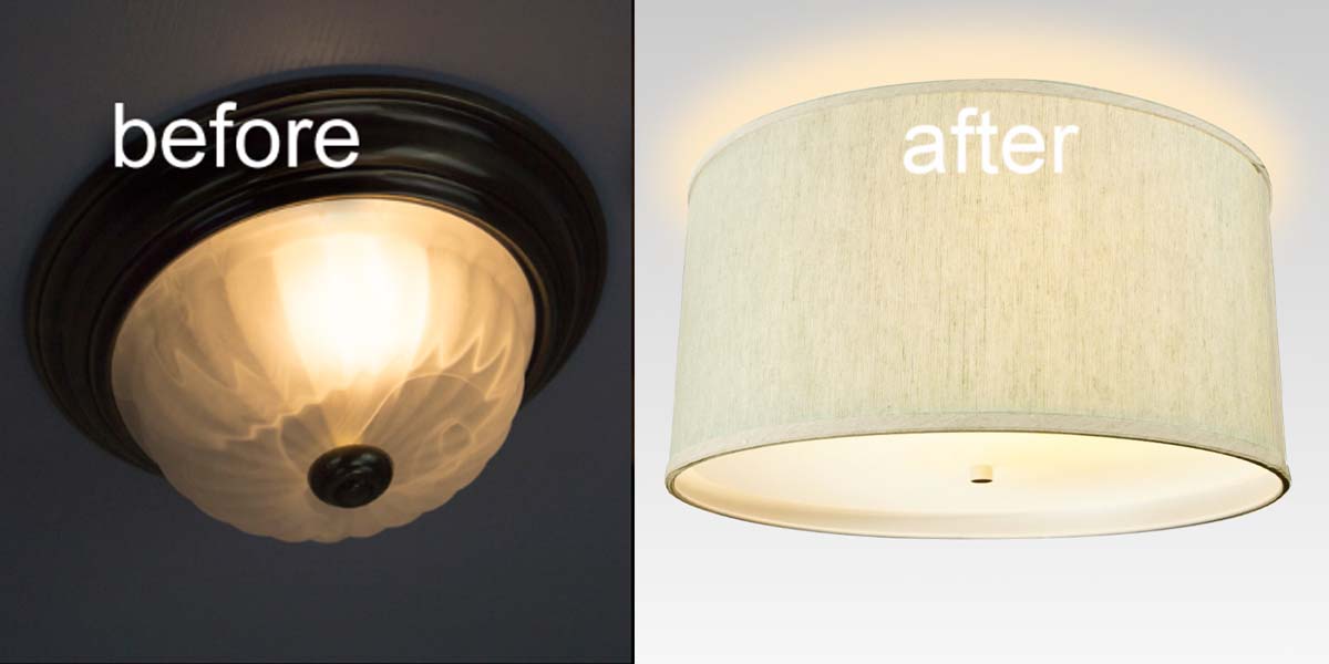 14"W Moderne Flush Mount Conversion Kit Textured Oatmeal Hardback Drum Lampshade