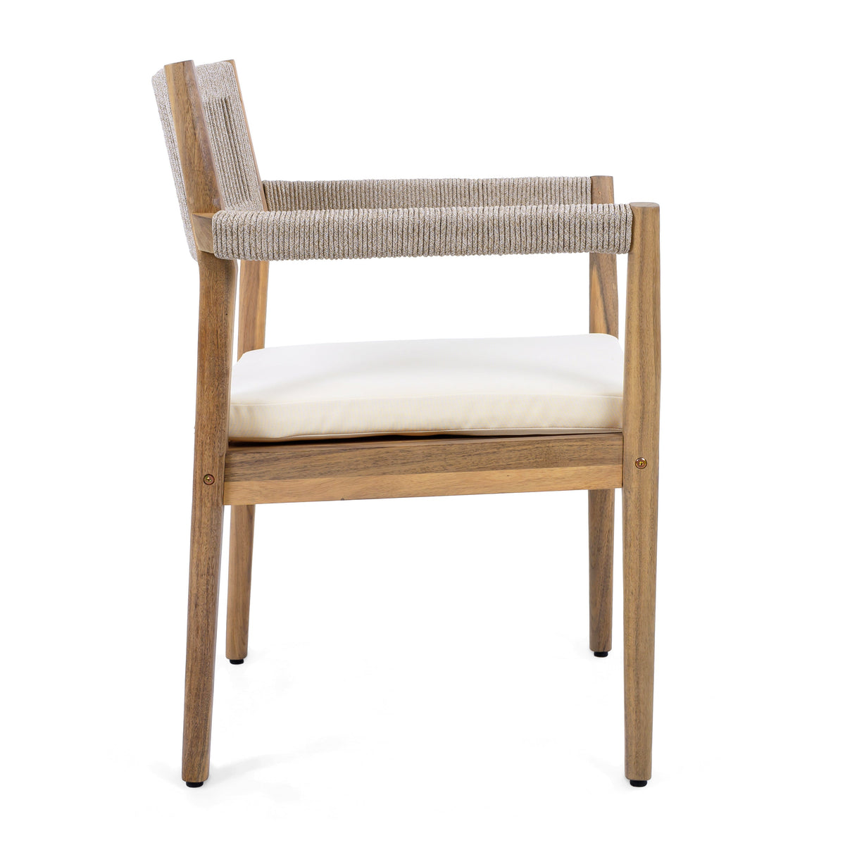 Braided Acacia Wood Outdoor Dining Chairs Set of 4 β Teak Look with Beige Rope & Cream Cushions
