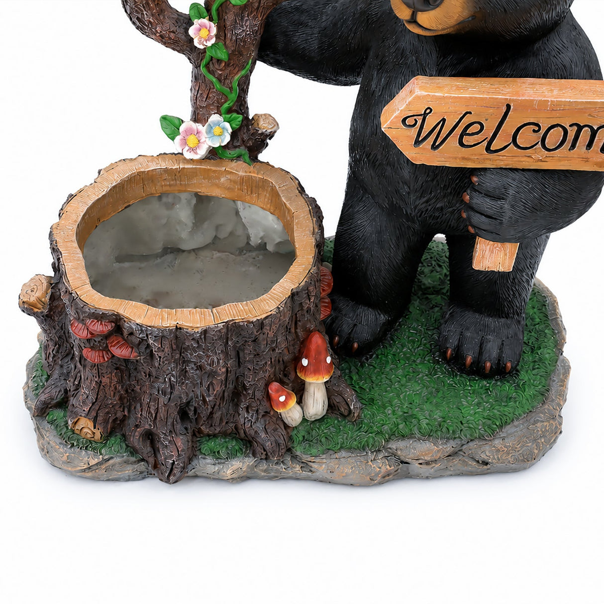 Decorative Standing Black Bear Garden Planter with Solar-Powered Lantern