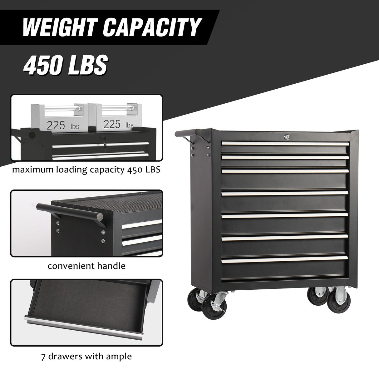 7 Drawer Rolling Tool Chest With Wheels, Multifunctional Tool Box And Storage
