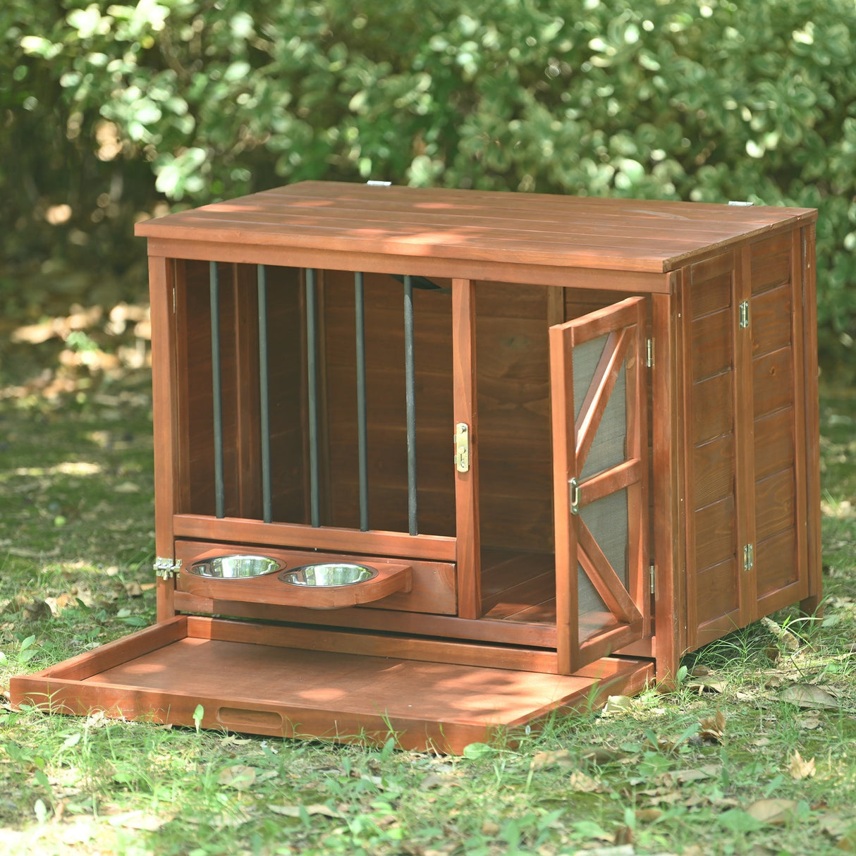 43" Solid Wood Dog Crate Furniture Foldable Indoor Kennel