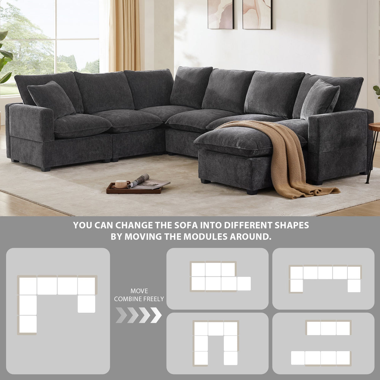 The Gwen Seven-Seat Modular Chenille Sectional