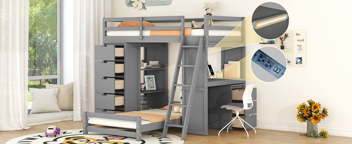 Bunk Bed With LED Light And USB Ports