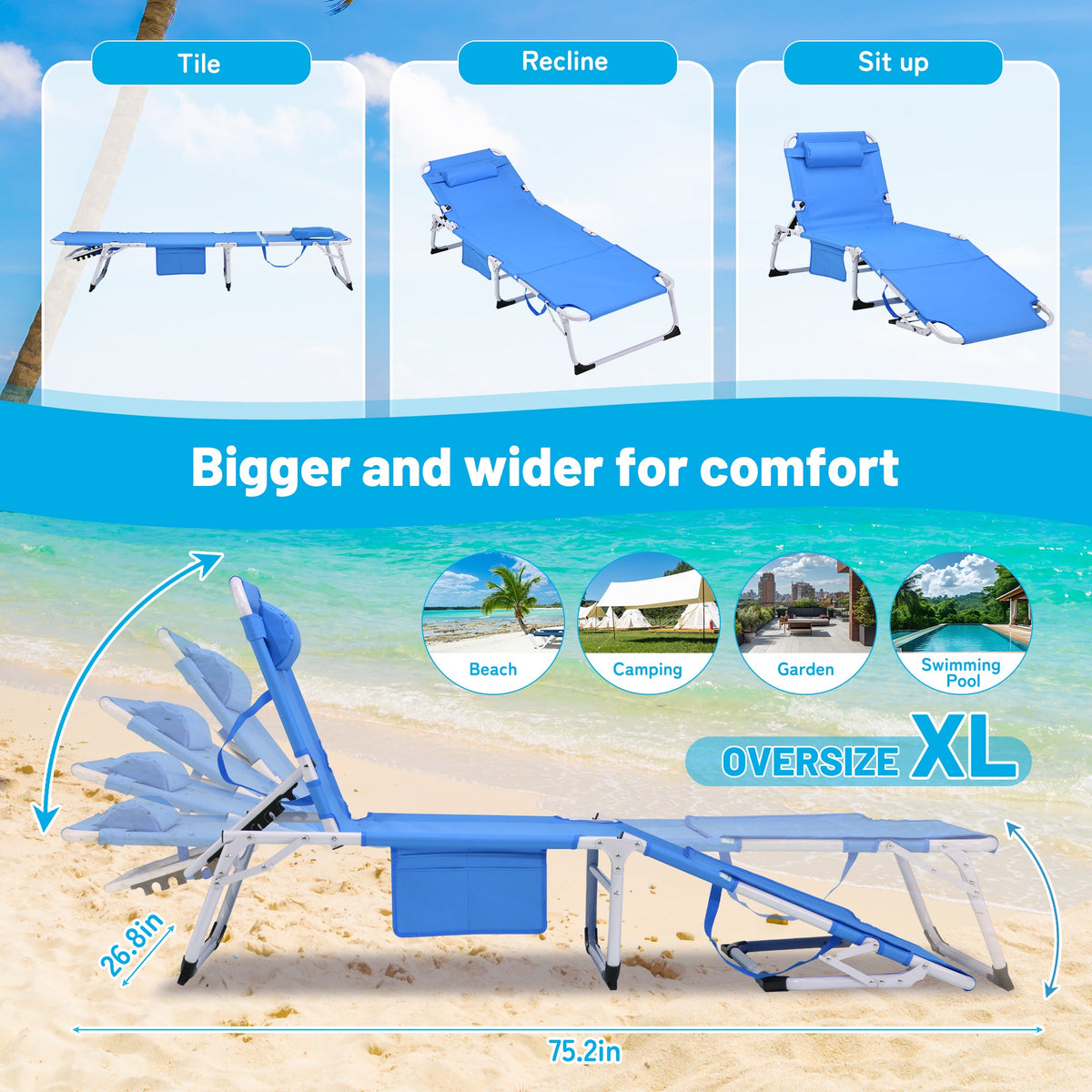 3-in-1 Heavy Duty Tanning Chair with Face Hole Adjustable