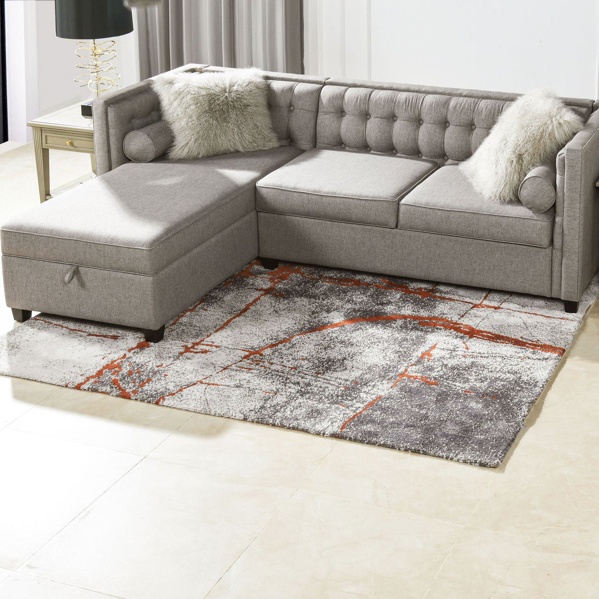 Quarry - 5' X 6.5' Abstract Area Rug - Gray / Orange