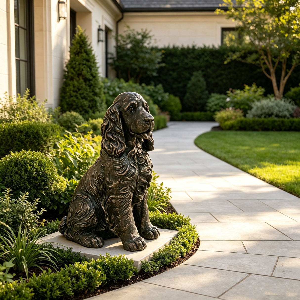 20" Bronze Finish Realistic Sitting Cocker Spaniel Dog Statue