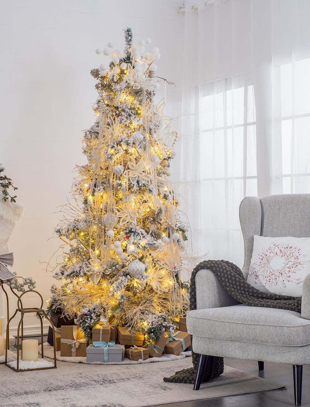 Glass Decorative Hanging Ball Christmas Tree Ornaments - White (Set of 12)