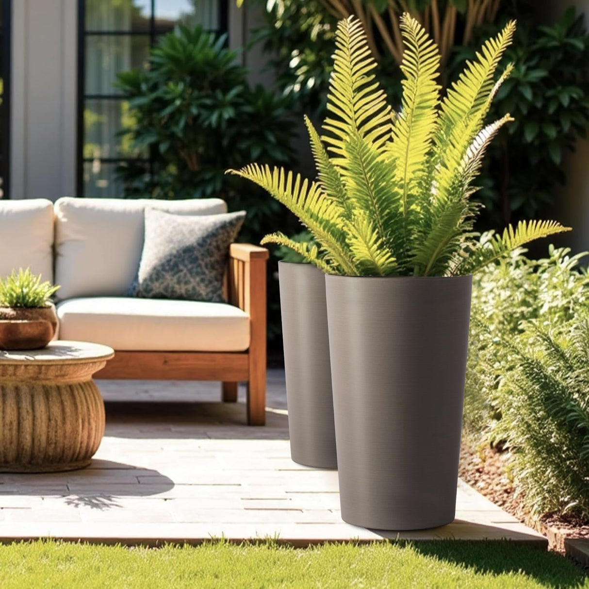 2 Pack Tall 21.7 in Modern Brown Planters for Indoor & Outdoor