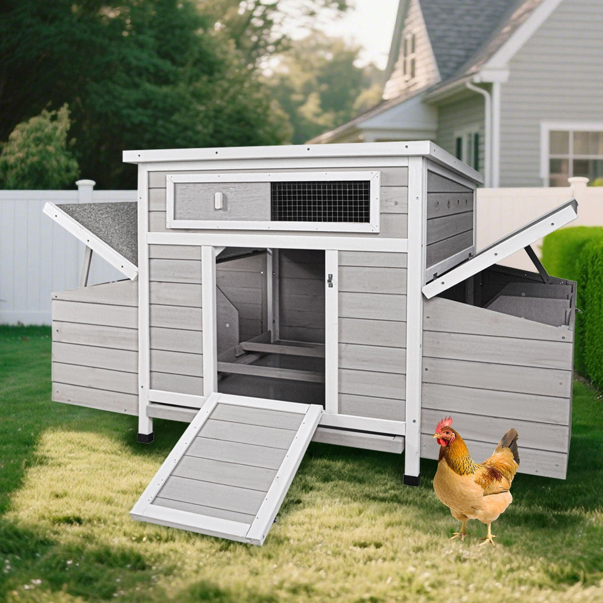 Large Chicken Coop Outdoor Hen House with Dual Nesting Boxes