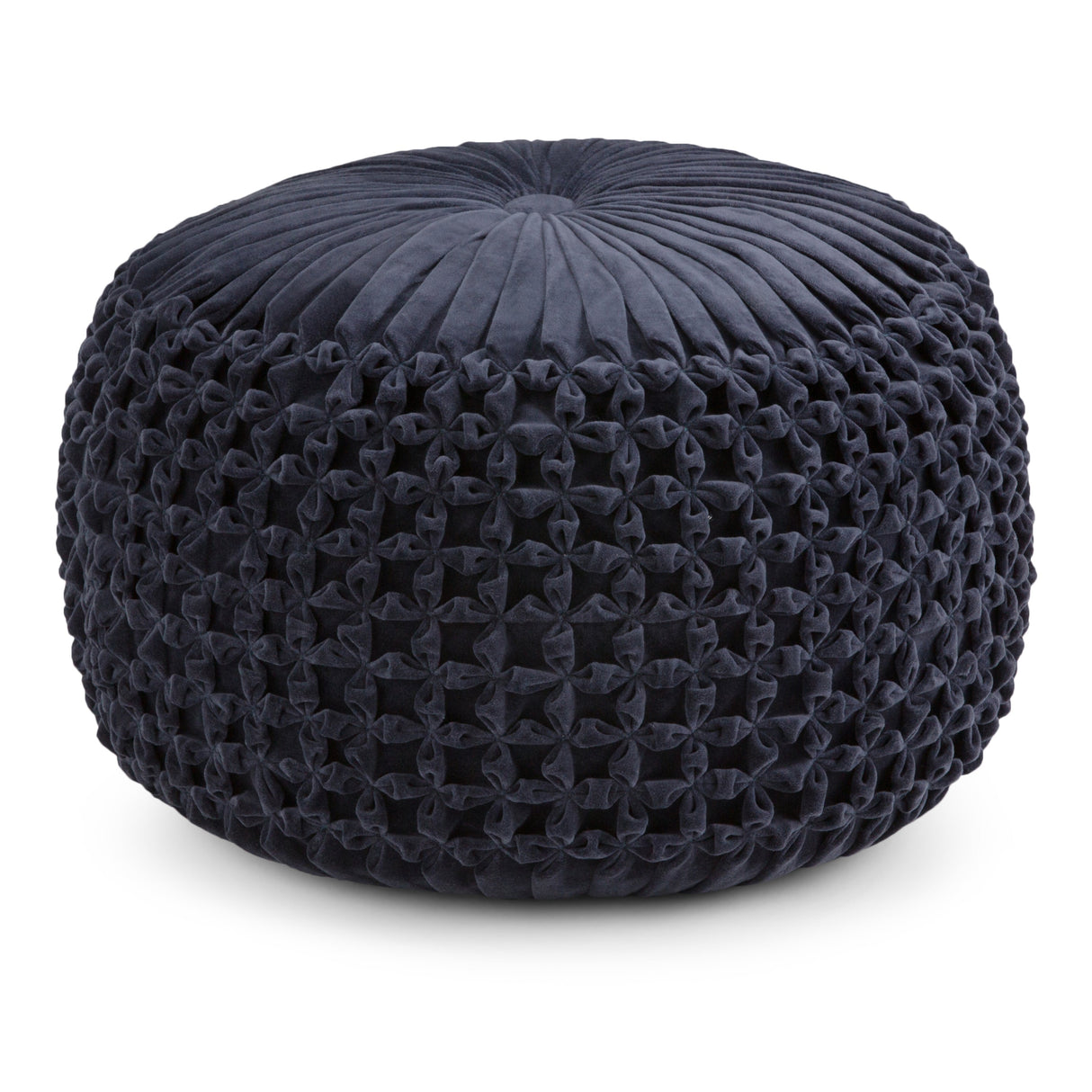 Renee Round Pouf Navy Velvet Cotton Accent Stool