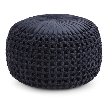 Renee-Round-Pouf-Navy-Velvet-Cotton-Accent-Stool-