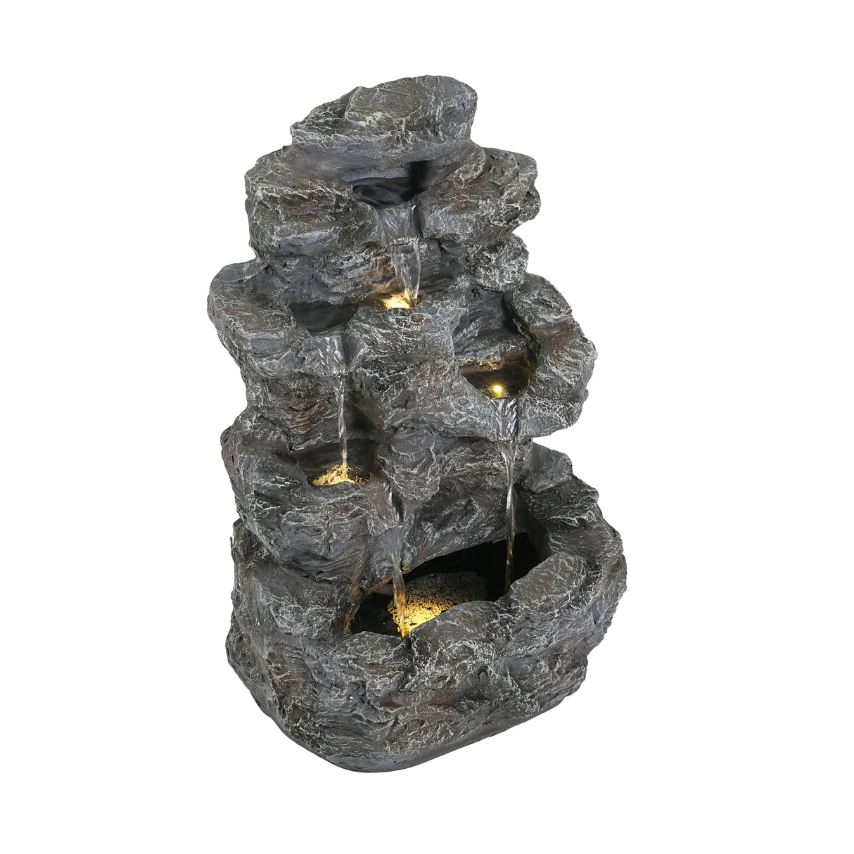 Tall Slim Faux-Stone Fountain with LED Lights, 5-Tiered Cascading Water Feature