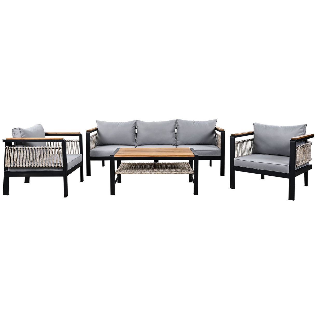 4 Pieces Outdoor Sectional Sofa Set 5 Person Patio Seating Group Outdoor Conversation Set With Cushions And A Coffee Table For Patios