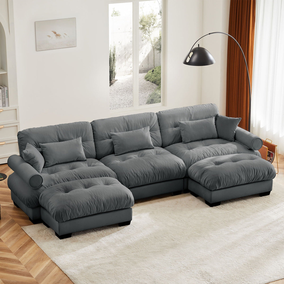 Oversized Modular Sectional Sofa with Movable Ottoman - Fabric, Multiple Colors