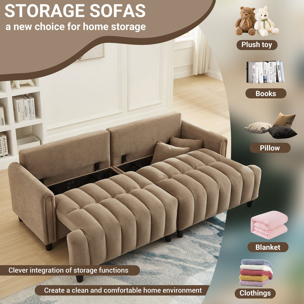 83'' Futon Sofa Bed with Adjustable Backrest and 2 Pillows