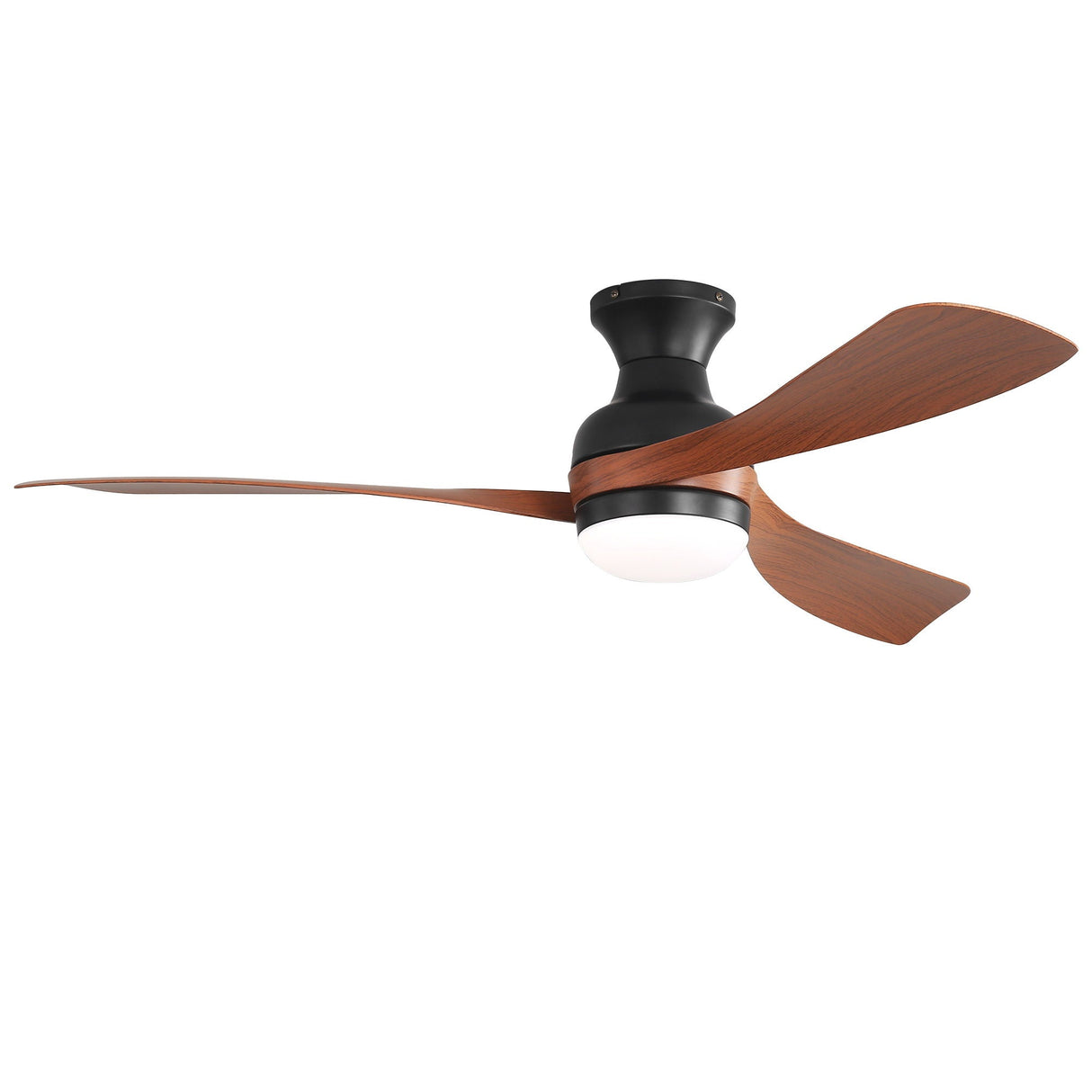 Ceiling Fan With Remote Controlled LED Light, 3 Blades, Flush Mount - Black