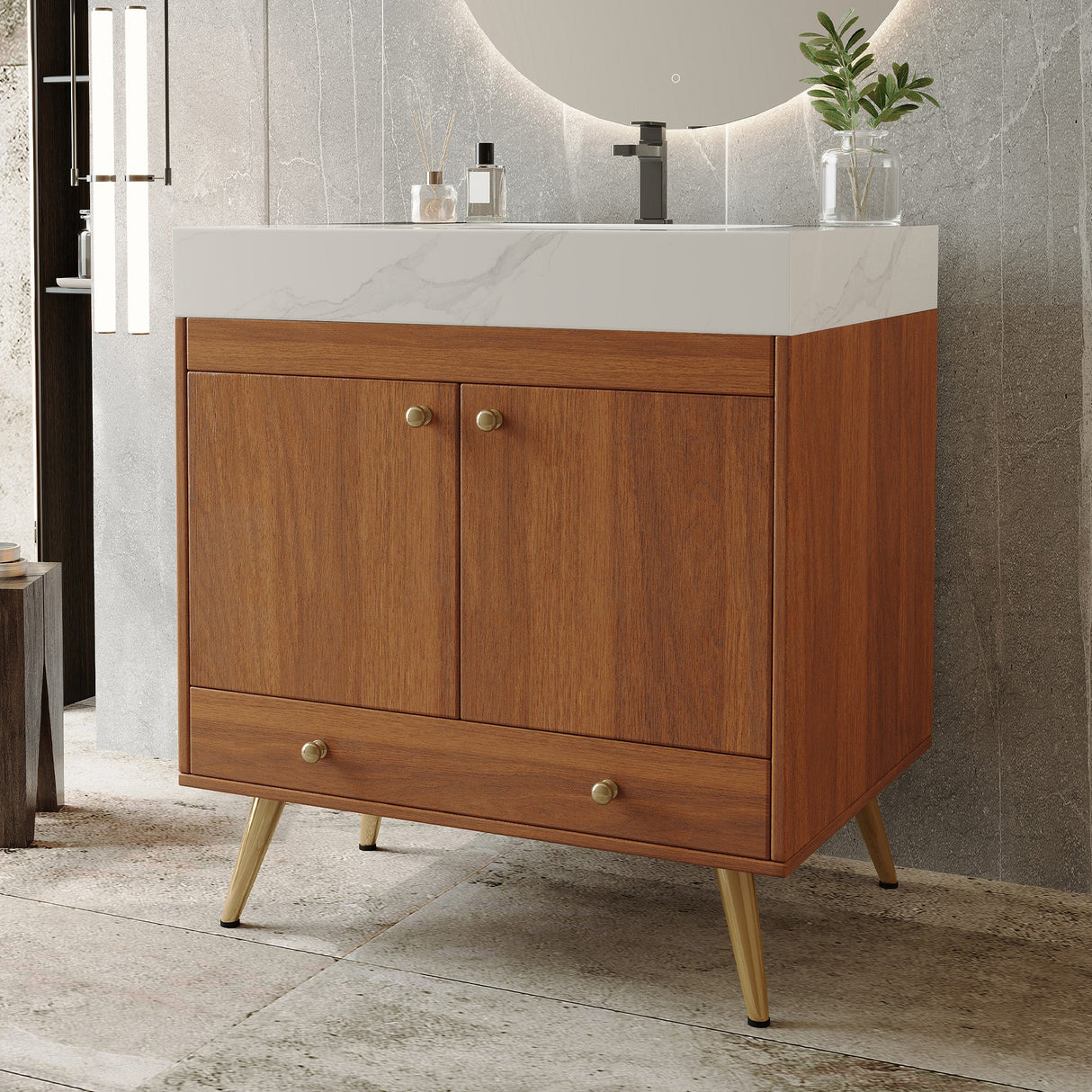 Mid-Century Free-Standing Bathroom Vanity