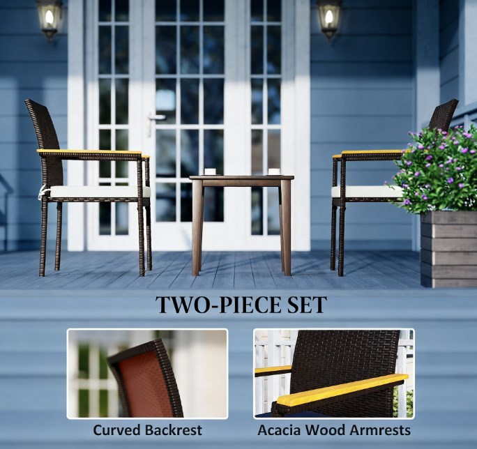 Set of 2 Patio Wicker Dining Chairs with Backrest and Armrests