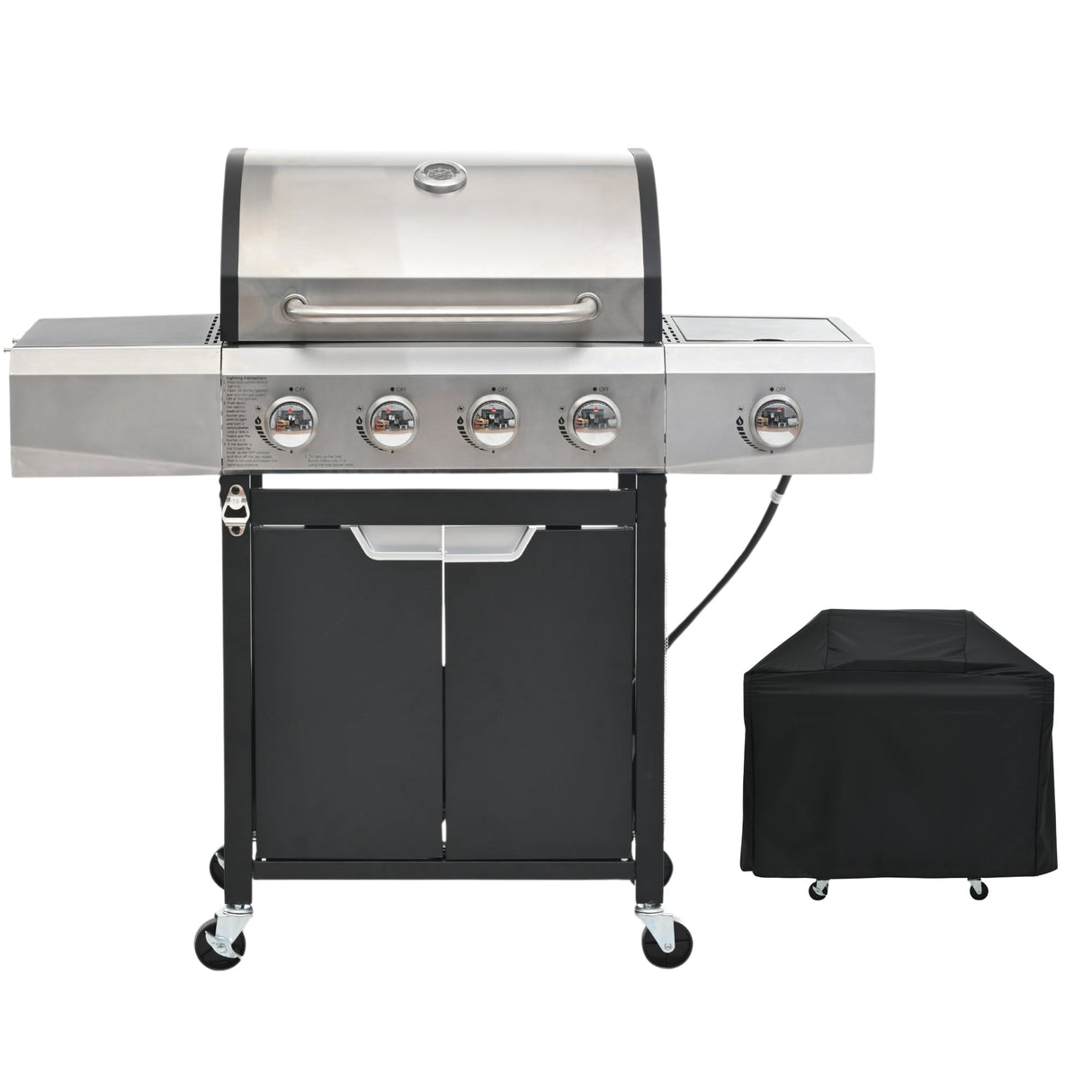 Propane Grill 4 Burner Stainless Steel Gas Grill with Side Burner