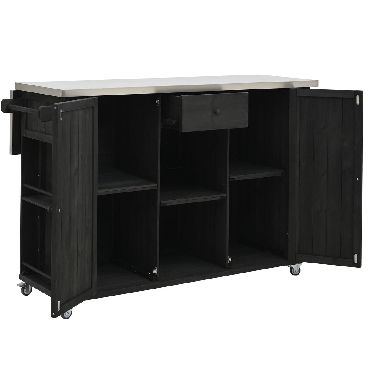 Outdoor Kitchen Island With Stainless Steel Top, Ample Storage Space, Towel And Spice Racks And A Bottle Opener