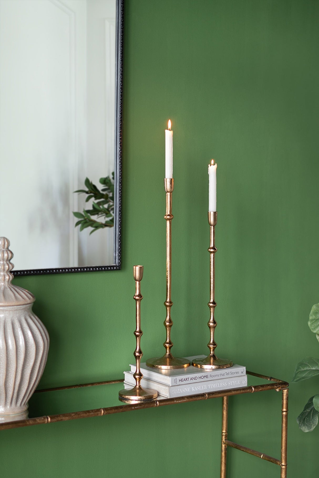 D5x19' Slender Aluminum Taper Candle Holder with Bead Accents, Bronze