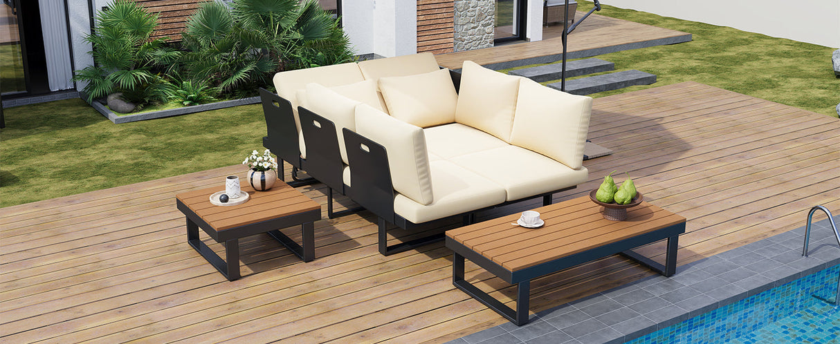 Outdoor Sectional Sofa Set with Adjustable Reclining Seats