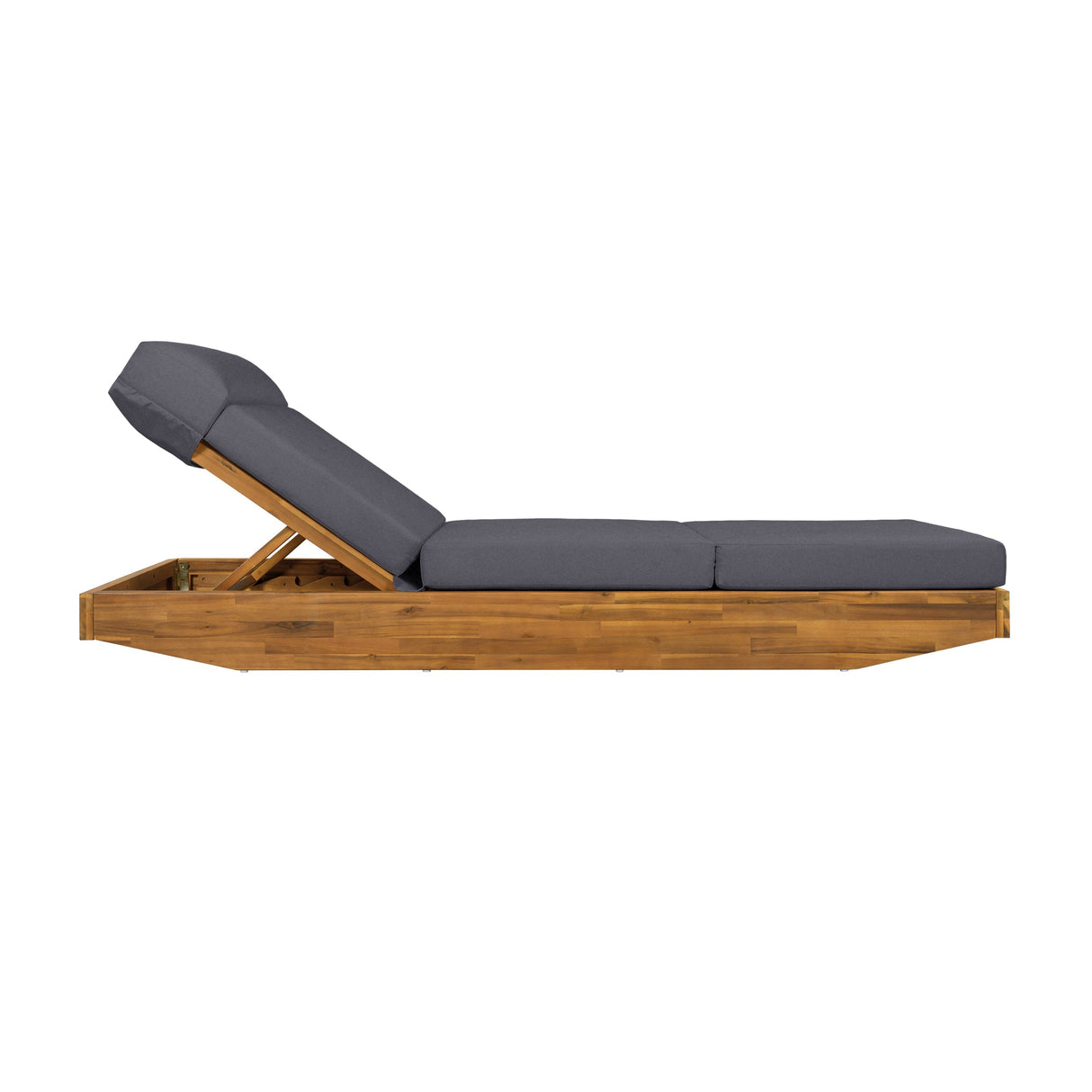 Modern Acacia Wood Outdoor Chaise Lounge with Adjustable Headrest