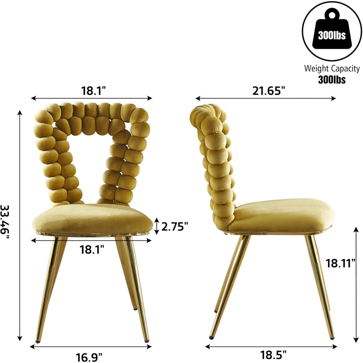 Modern Chair With Iron Tube Legs, Soft Cushions And Comfortable Backrest, Suitable For Dining Room, Living Room, Cafe, Hairball Back
