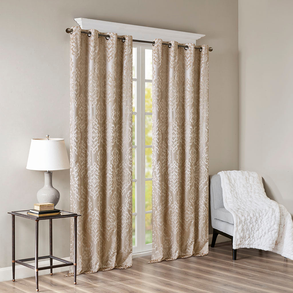 Knitted Jacquard Damask Total Blackout Grommet Top Curtain Panel(Only 1 Pc Panel)