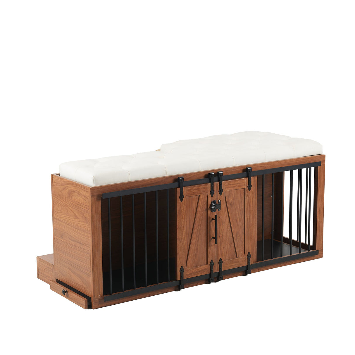 2 in 1 Dog Crate with Padded Seat Walnut 56'L Furniture Style