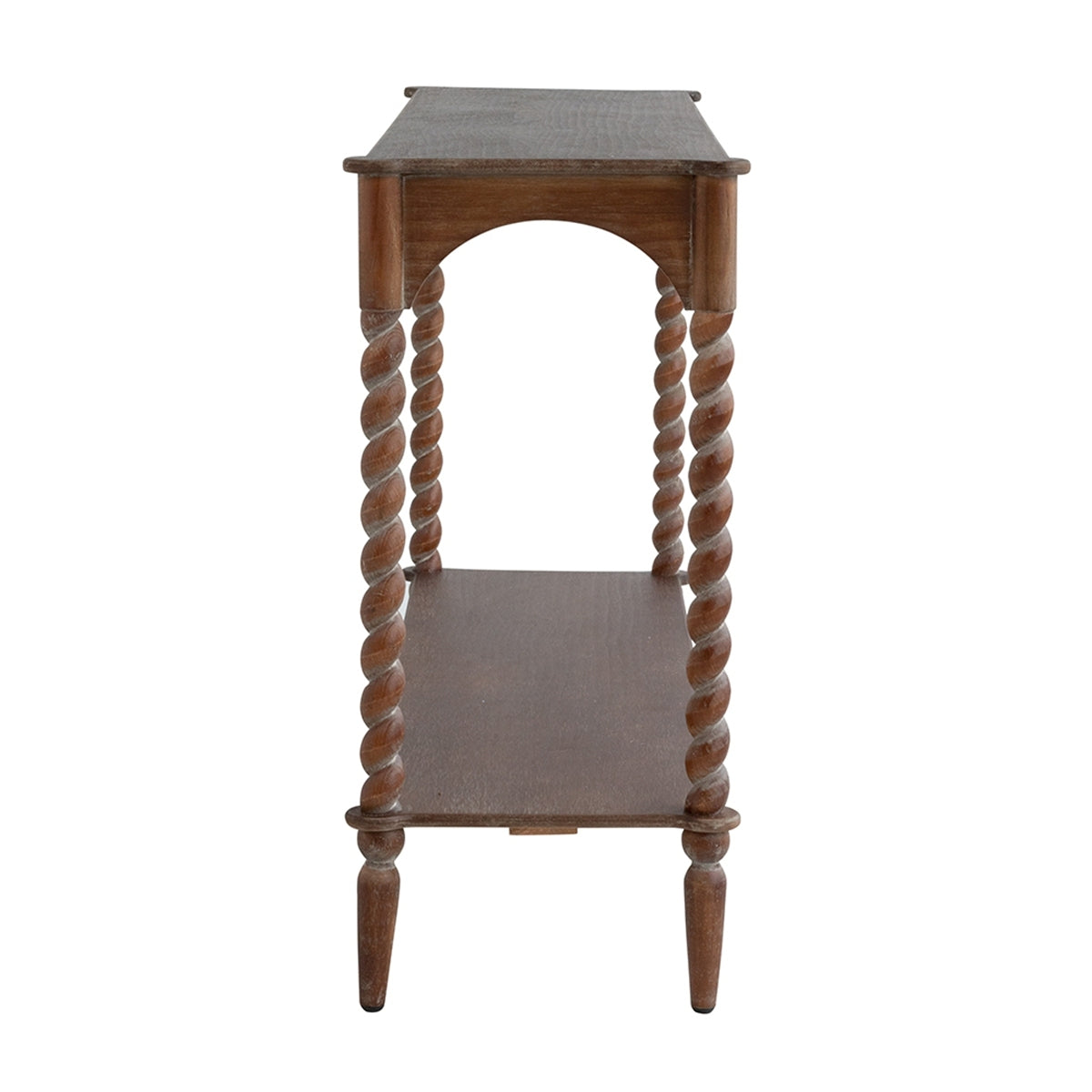 47x14x30" Rustic Brown Wood Console Table with Turned Spiral Legs and Lower Shelf