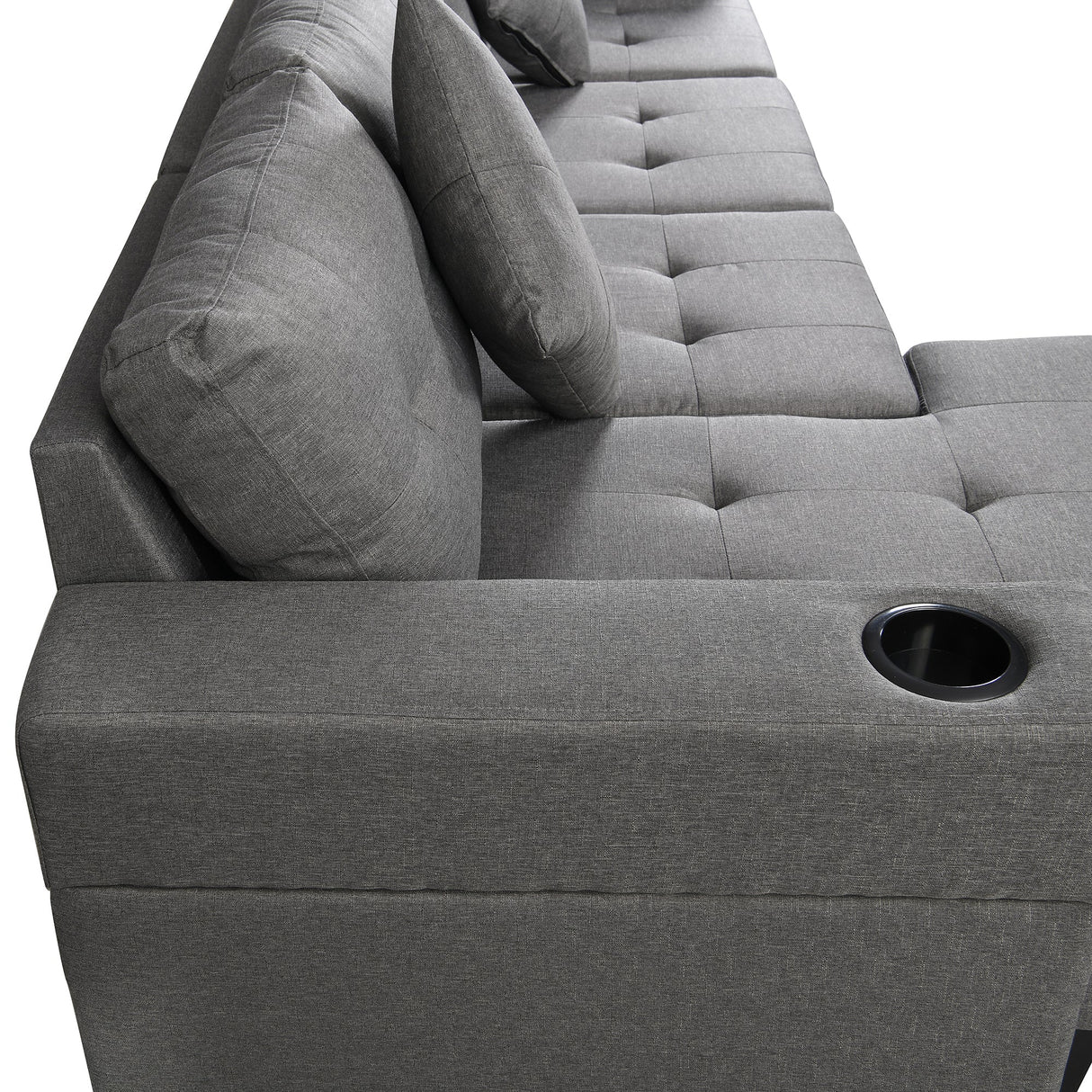 Modern Sectional Sofa Set with L Shape Chaise Lounge and Cup Holders