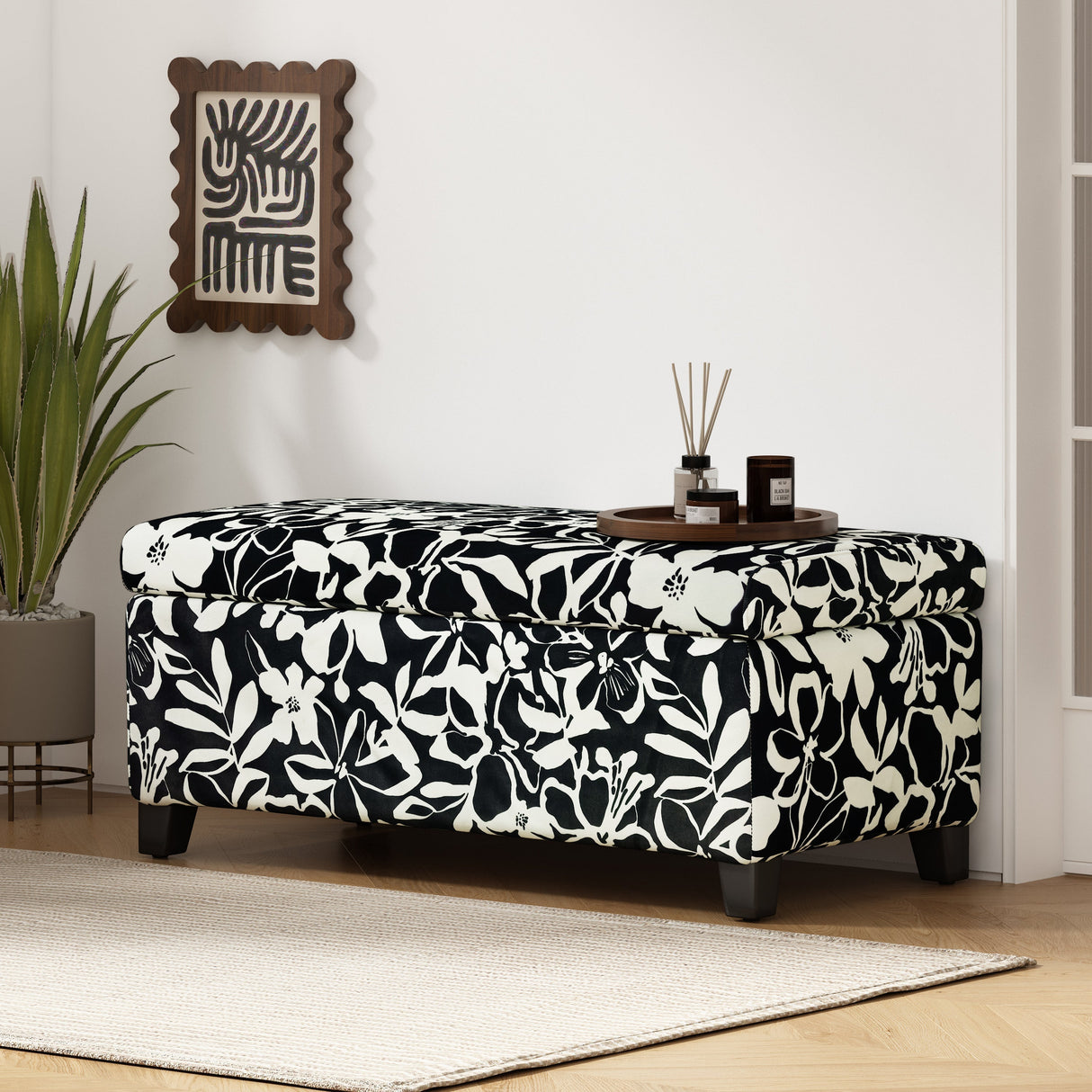 Luxury Storage Ottoman with Floral Patterned Fabric