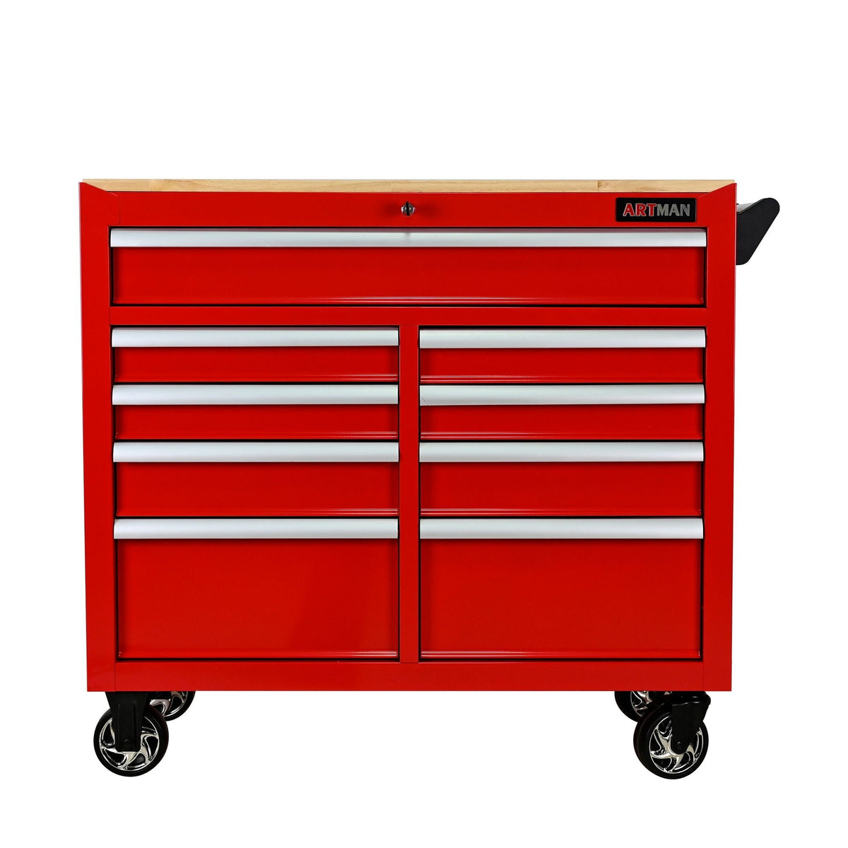 9 Drawer Multifunctional Steel Tool Cart With Wheels And Wooden Top