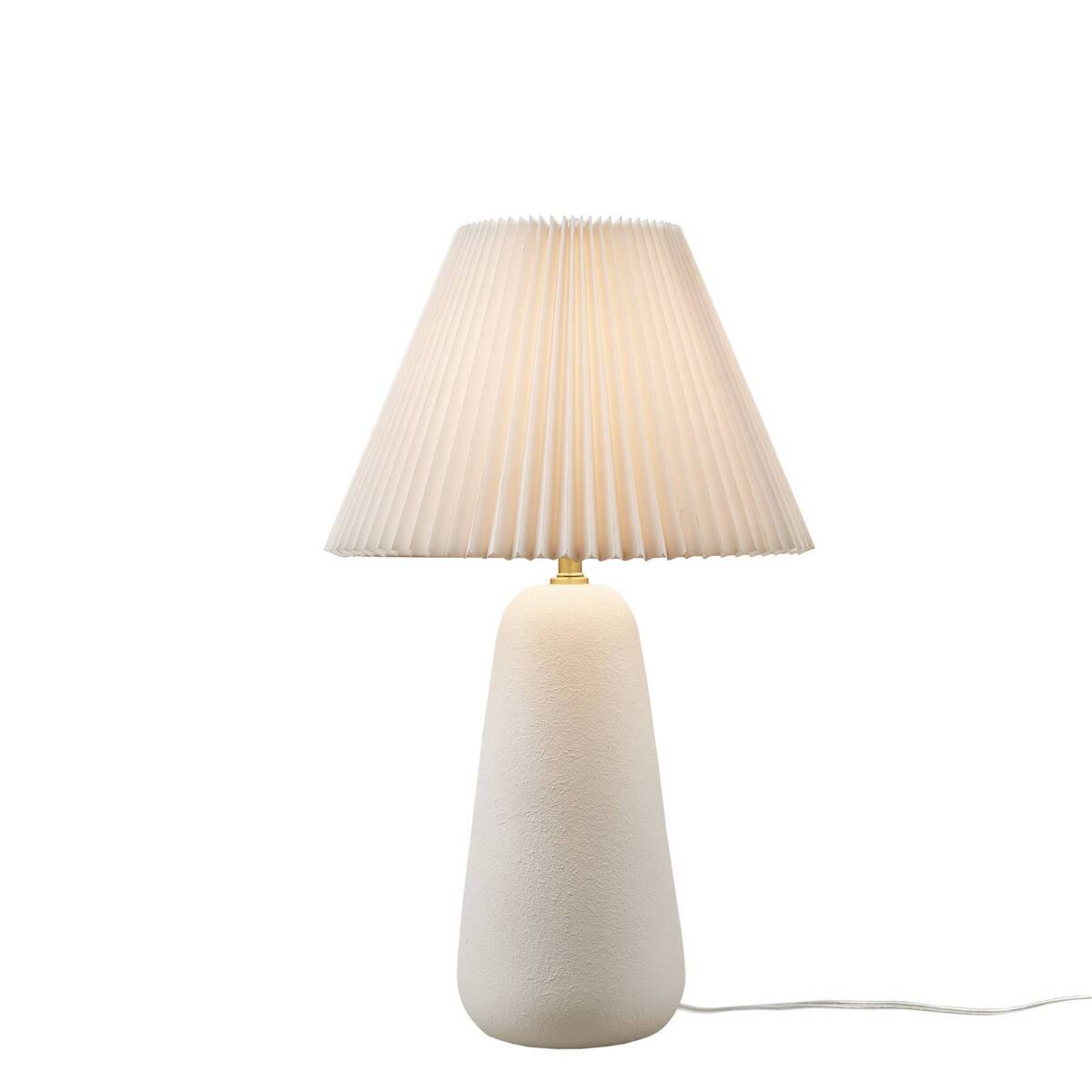 Textured Ceramic Table Lamp with Fluted Fabric Shade - White