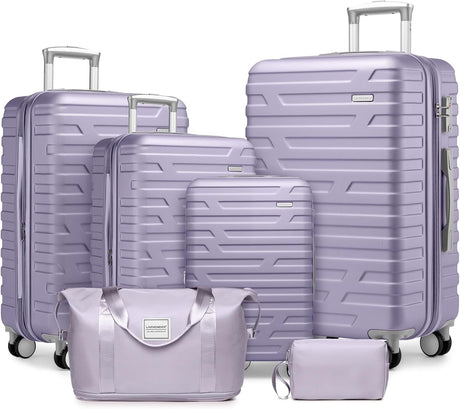 Lavender-6-Piece-Expandable-Hardshell-Luggage-Set-–-18”/20”-Carry-On,-24”-&-28”-Luggage
