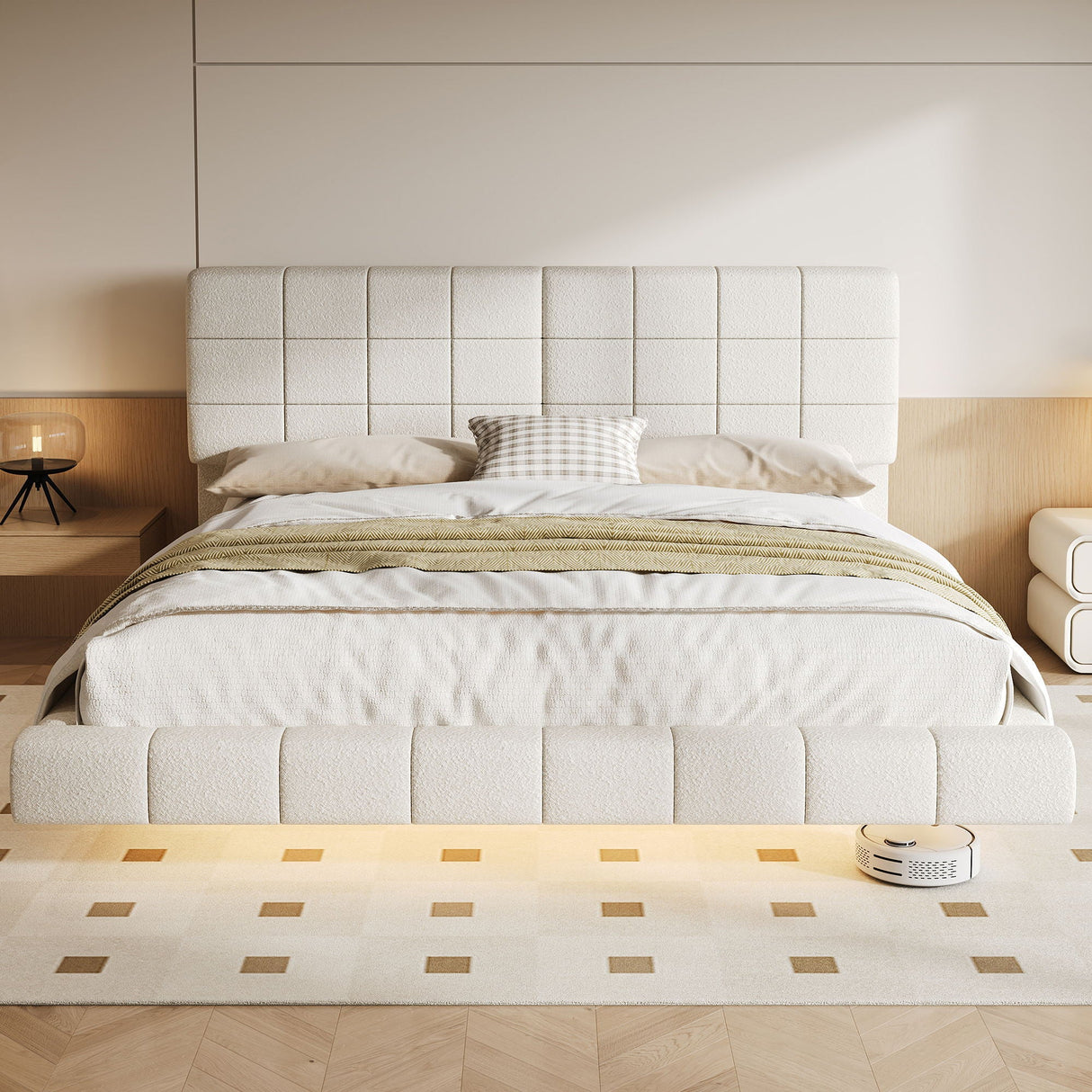 Floating Bed With Light, Soft Touch Surface