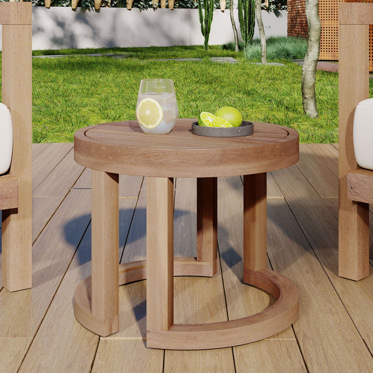 Outdoor Acacia Wood Side Table, Solid Side Table For Patio, Pool, Porch - Brown Wash