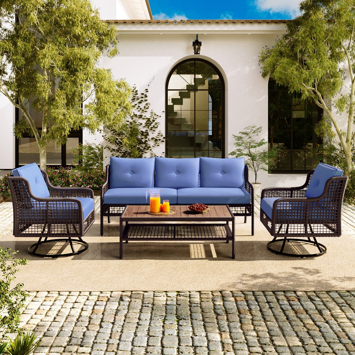 GO 4 Pieces Patio Furniture Set with Swivel Chairs and Outdoor Wicker Sofas