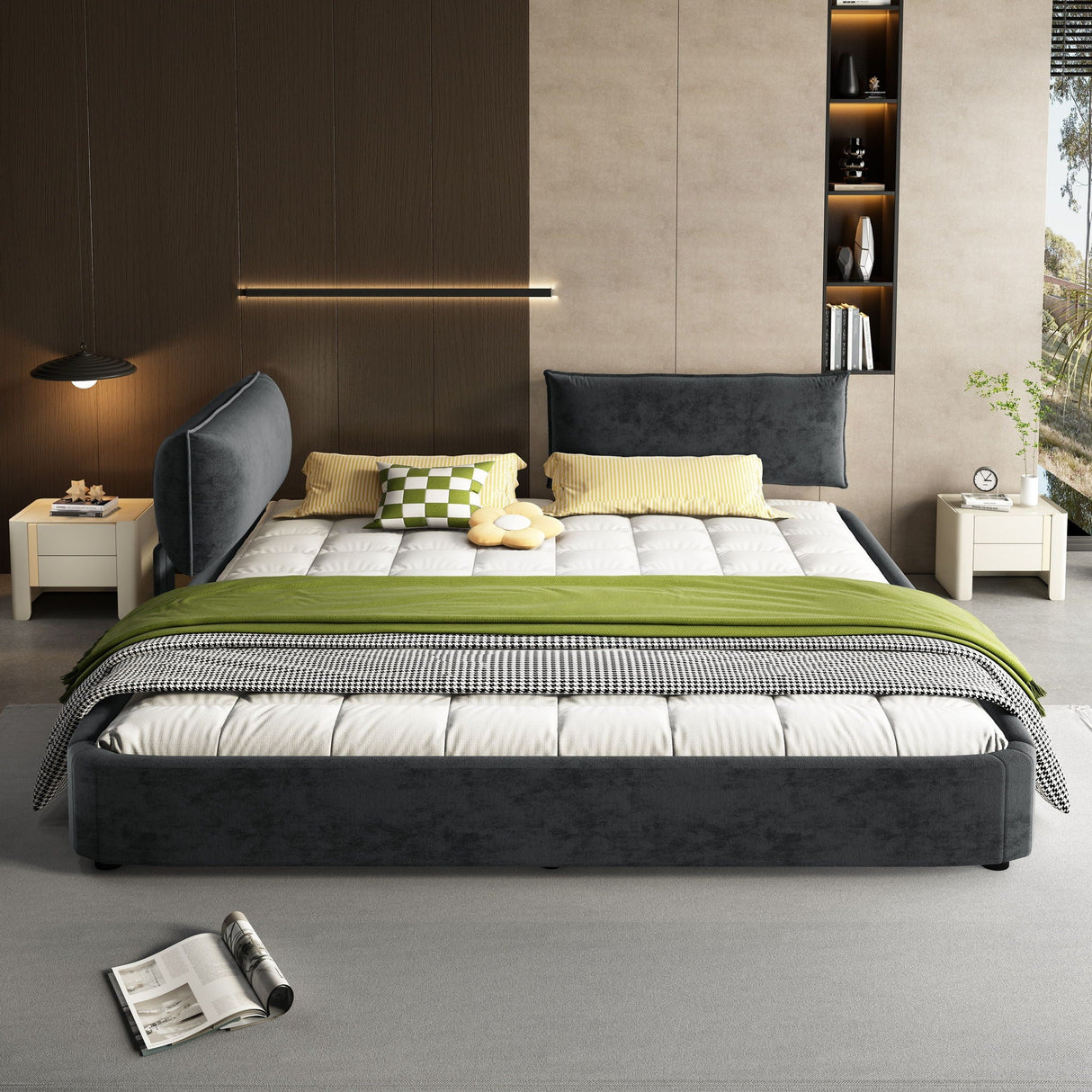 Cloud Bed Frame With Oversized Padded Movable Headboard