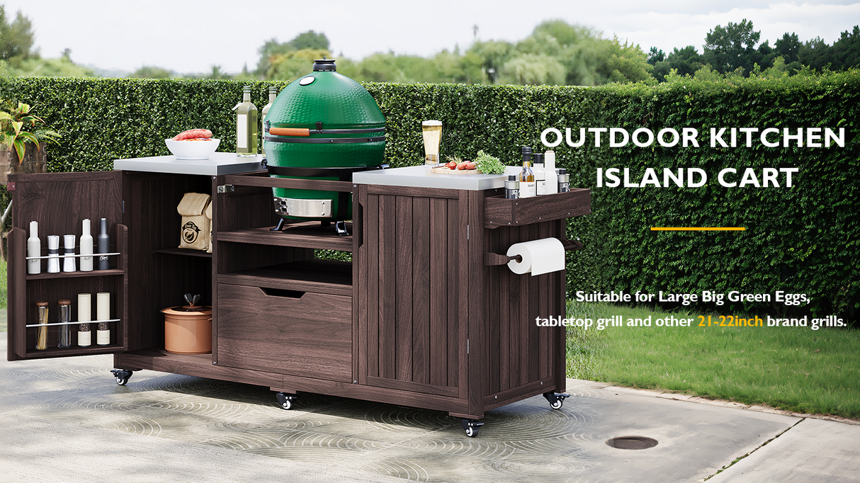 K&K 66.5' Outdoor Kitchen Island for Big Green Egg Grills