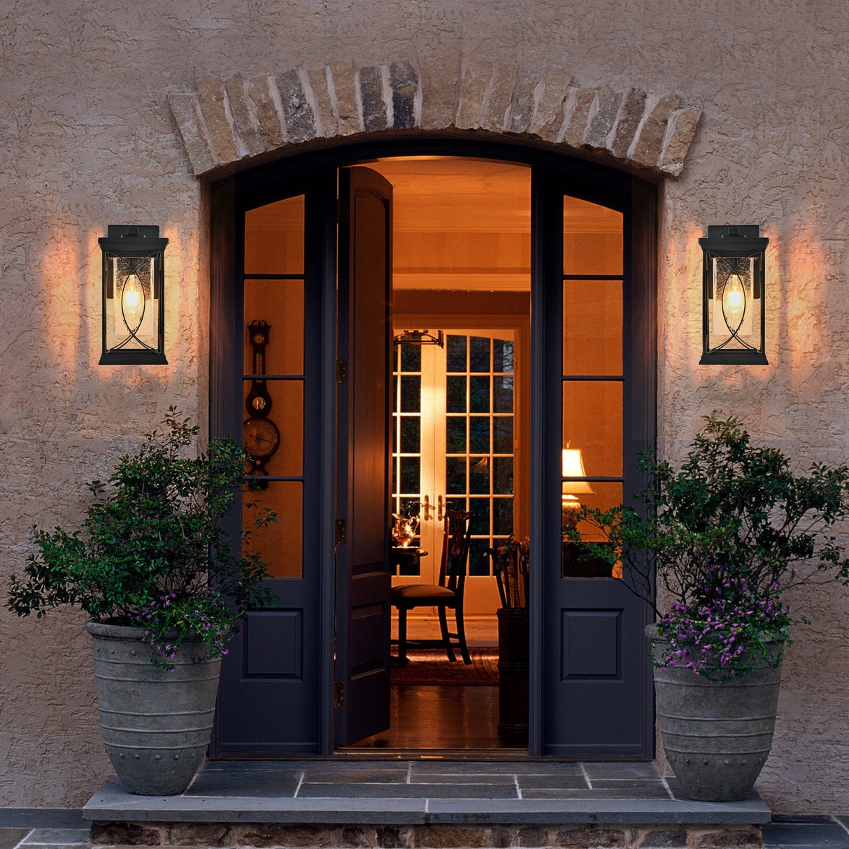 14'(H) Black Outdoor Wall Lantern with Crackled Glass